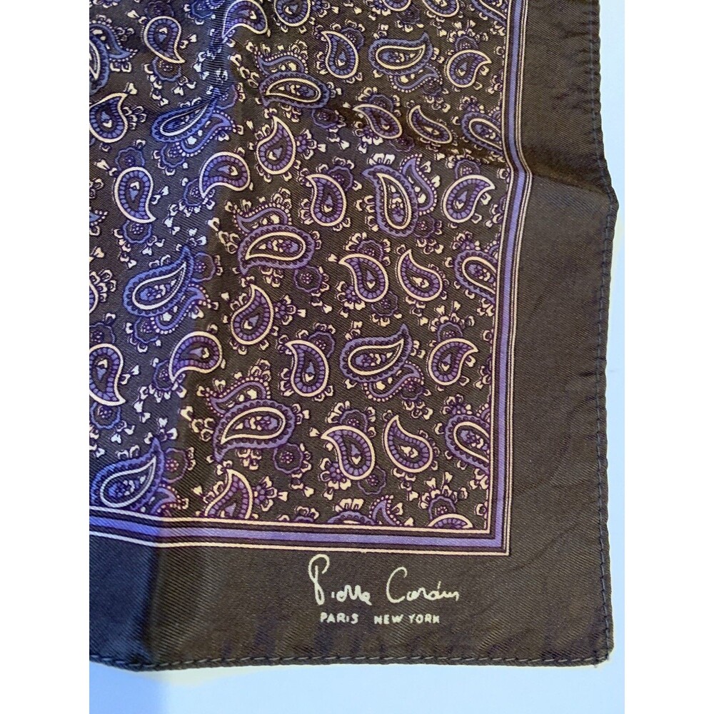 Vintage Pierre Cardin Scarf Paris Signature Brown Paisley Made in Italy Designer